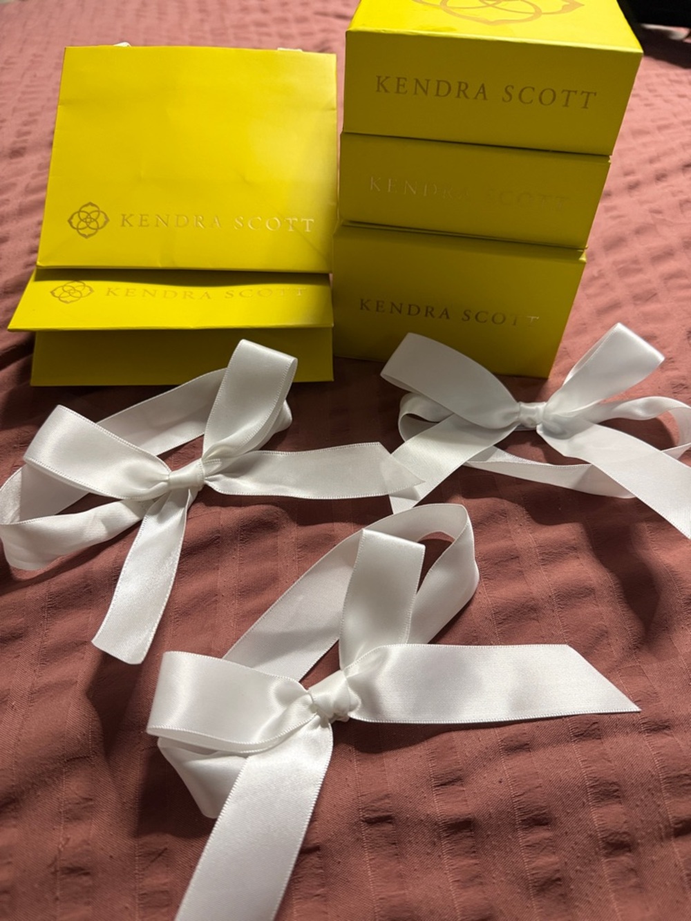 Kendra Scott Bright Yellow Jewelry Boxes with White Ribbons and Gift Bags - Picture 9 of 14